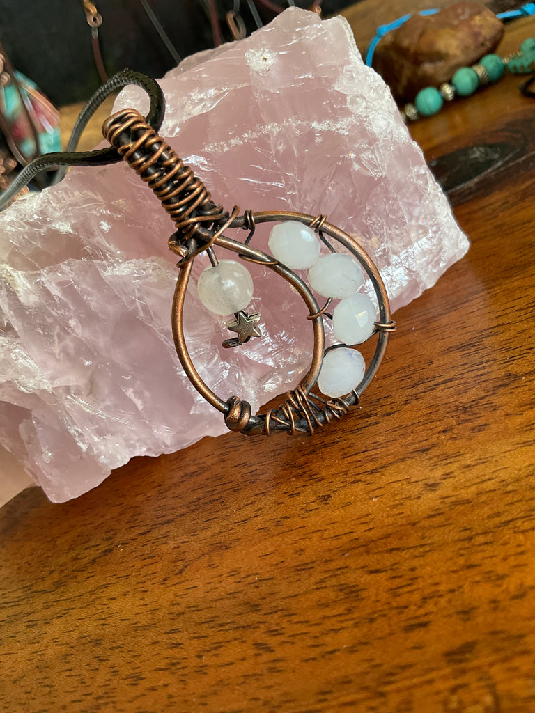 Selenite And Moonstone Moon Pendant - Connie’s Crystals 
