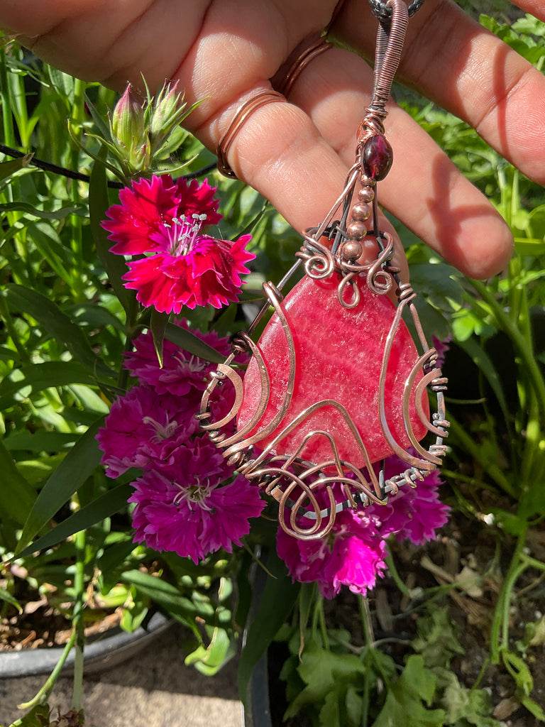 Rhodochrosite Wire Wrapped Pendant - Connie’s Crystals 