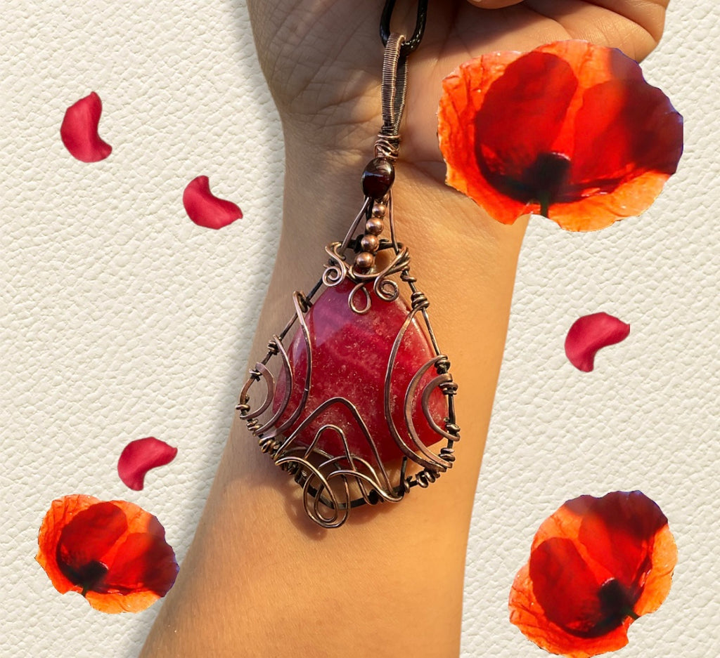 Rhodochrosite Wire Wrapped Pendant - Connie’s Crystals 