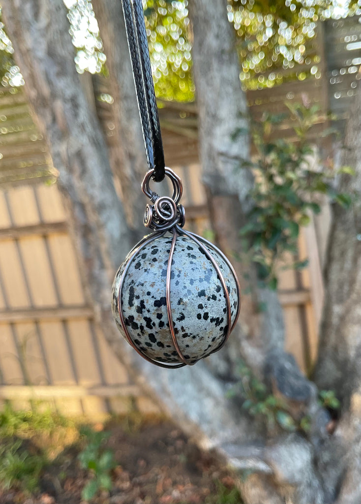 Dalmatian Jasper Wire Wrapped Orb Pendant - Connie’s Crystals 