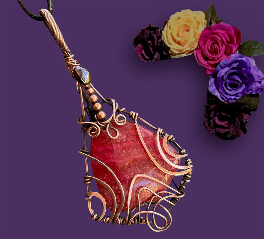 Rhodochrosite Wire Wrapped Pendant - Connie’s Crystals 