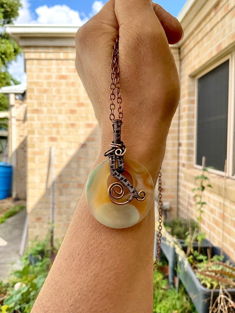 Donut Agate Wire Wrapped Pendant - Connie’s Crystals 