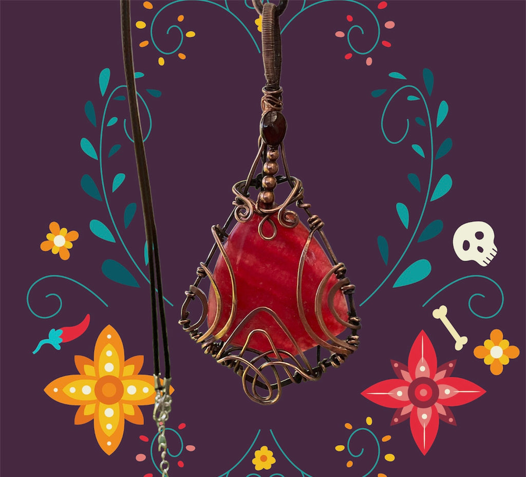 Rhodochrosite Wire Wrapped Pendant - Connie’s Crystals 