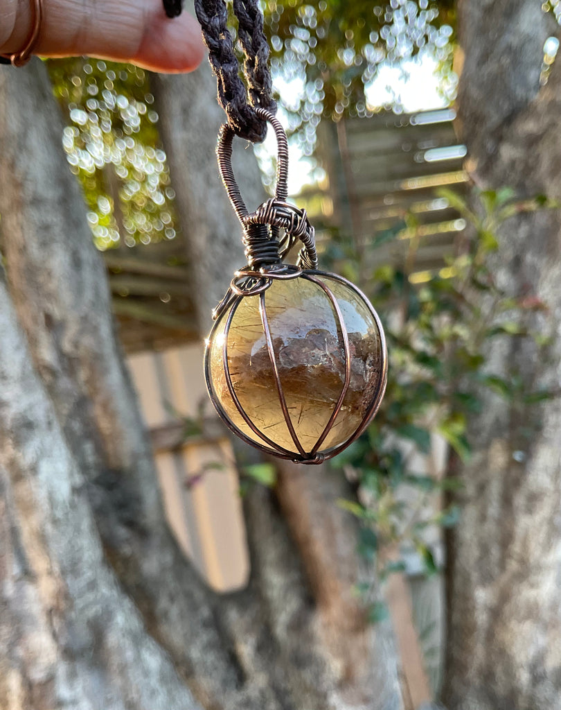 Rutilated Quartz Wire Wrapped Orb Pendant - Connie’s Crystals 