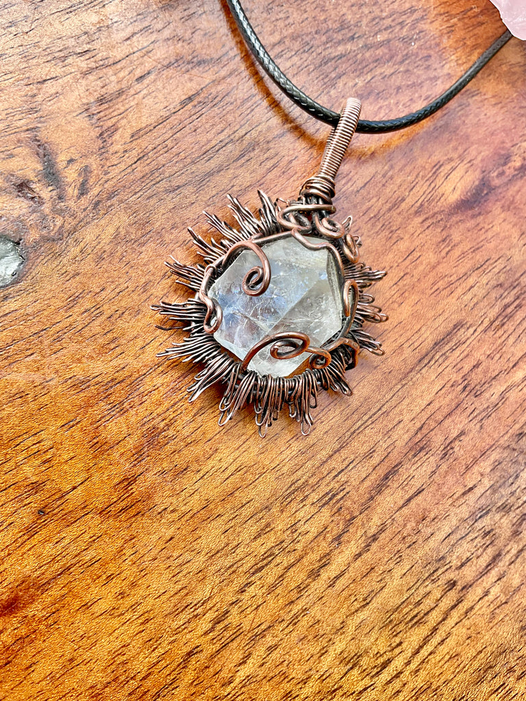 Apophyllite Wire Wrapped Sun Pendant - Connie’s Crystals 