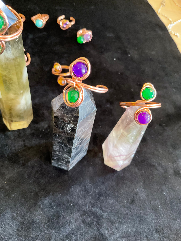 Wire Wrapped Gemstone Adjustable Rings - Connie’s Crystals 