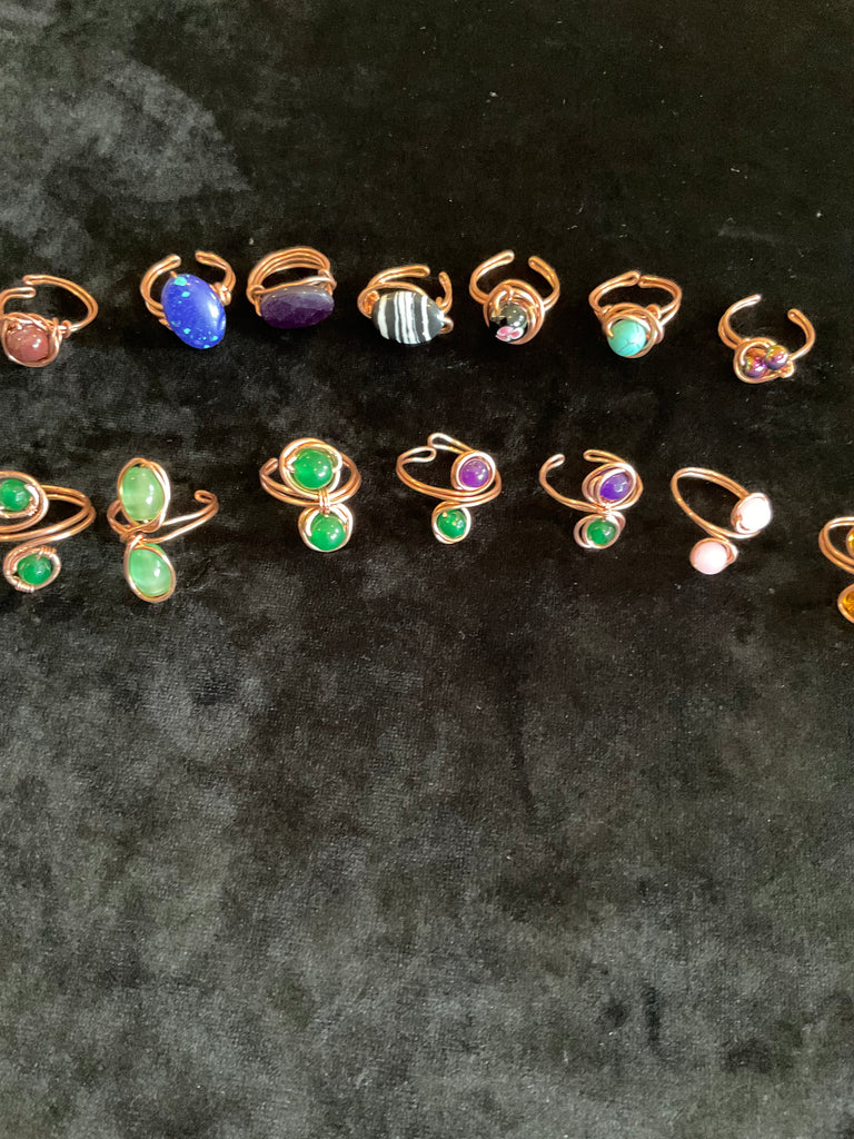 Wire Wrapped Gemstone Adjustable Rings - Connie’s Crystals 