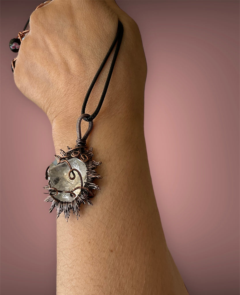 Apophyllite Wire Wrapped Sun Pendant - Connie’s Crystals 