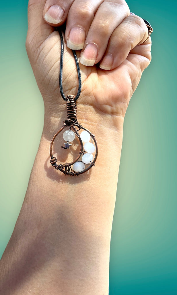 Selenite And Moonstone Moon Pendant - Connie’s Crystals 