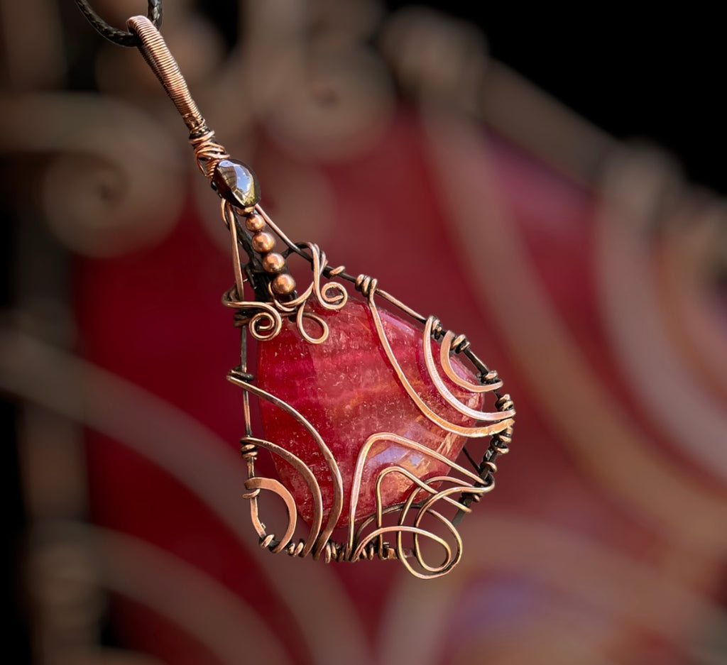 Rhodochrosite Wire Wrapped Pendant - Connie’s Crystals 