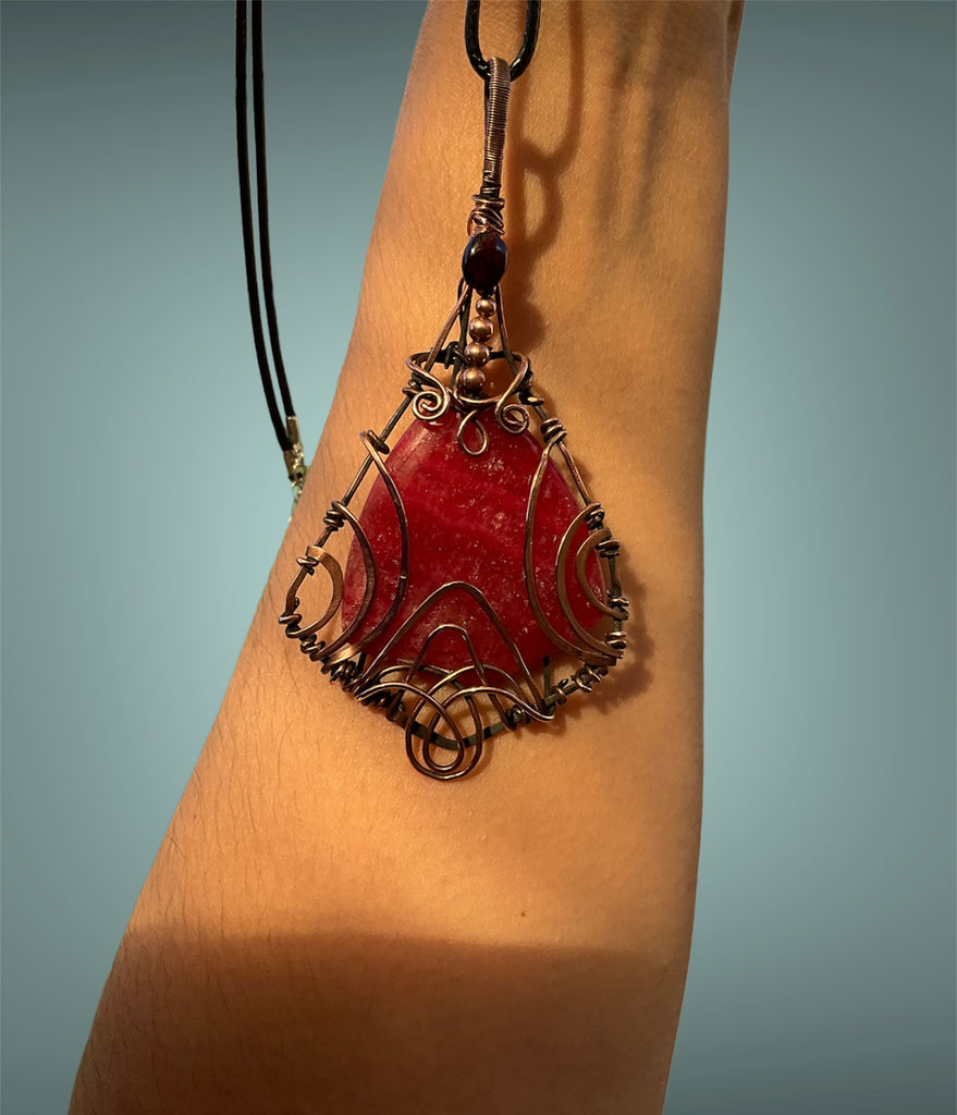 Rhodochrosite Wire Wrapped Pendant - Connie’s Crystals 