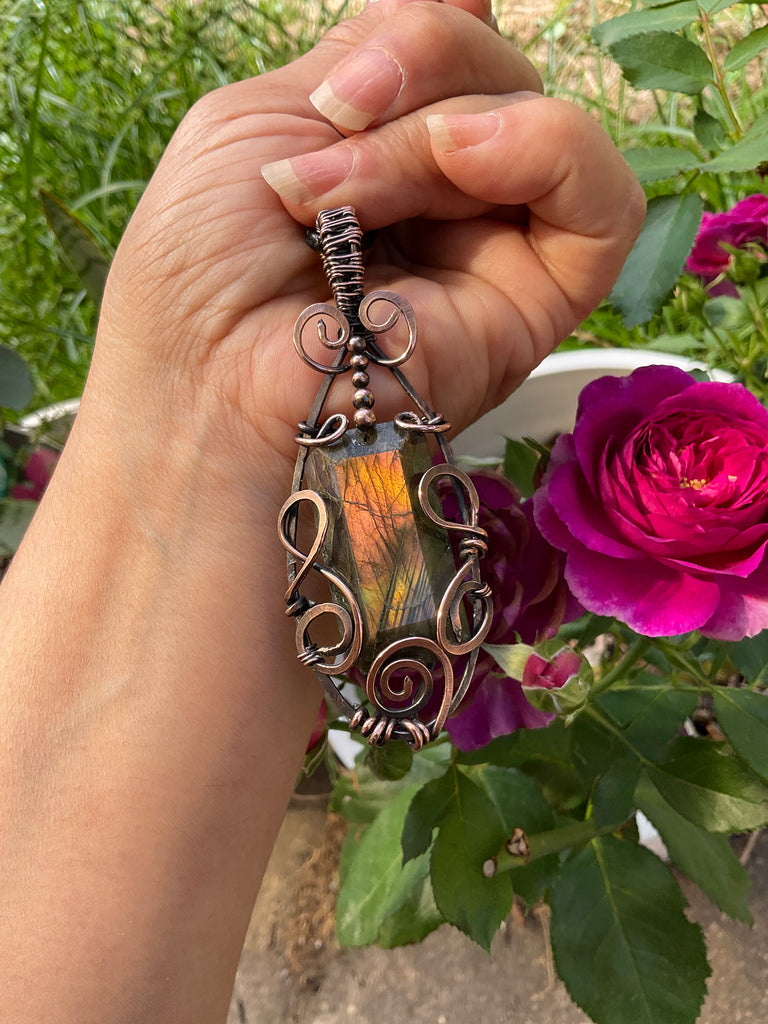 Labradorite Rectangular Wire Wrapped Pendant - Connie’s Crystals 