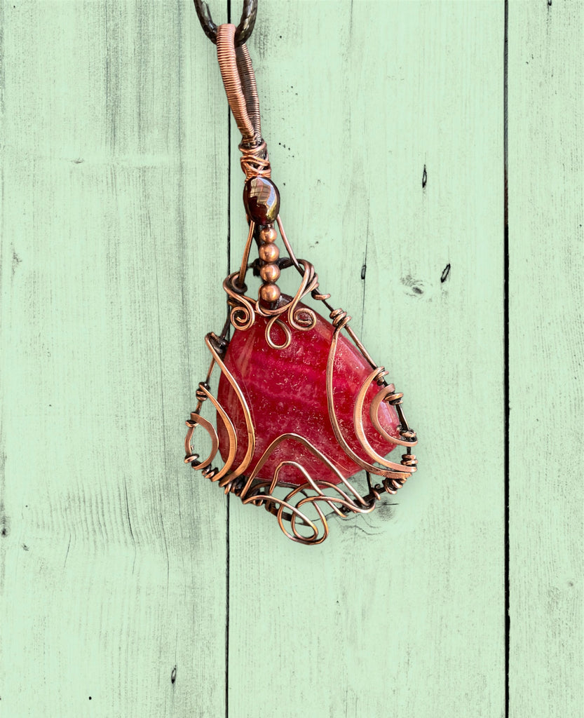 Rhodochrosite Wire Wrapped Pendant - Connie’s Crystals 