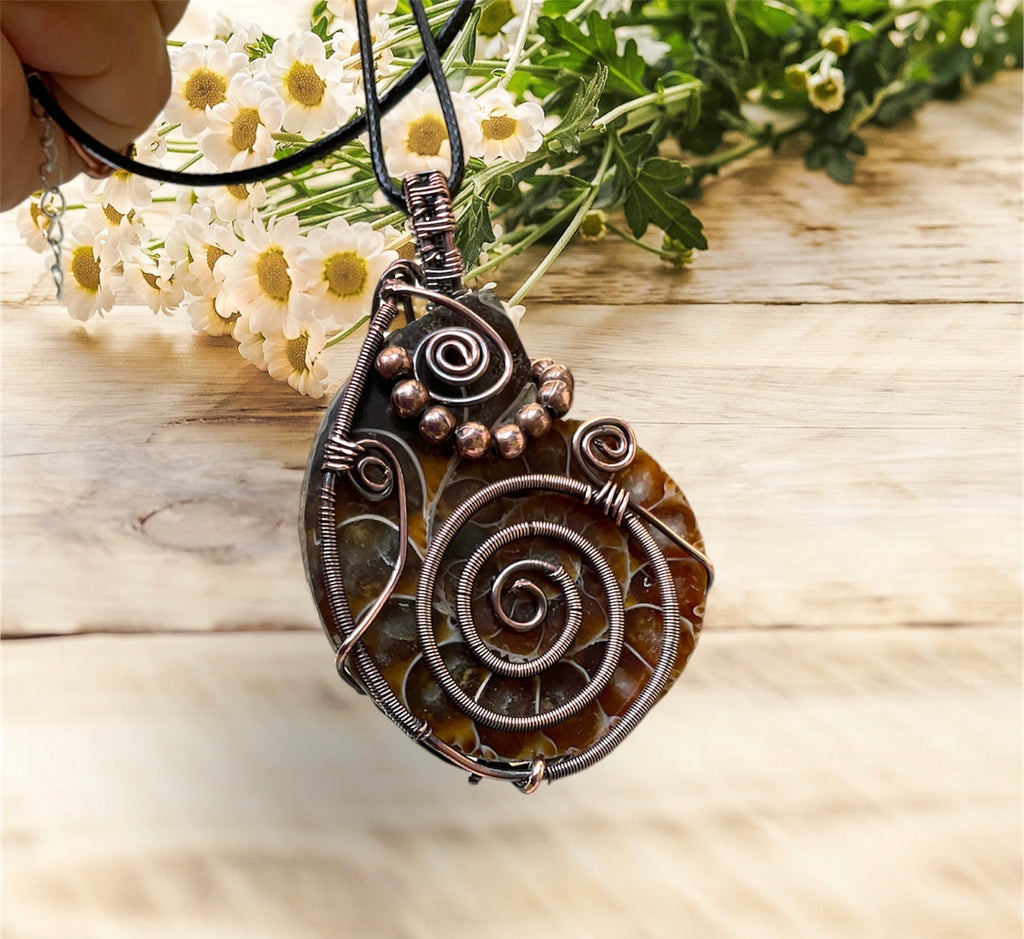 Ammonite Fossil Wire Wrapped Pendant - Connie’s Crystals 