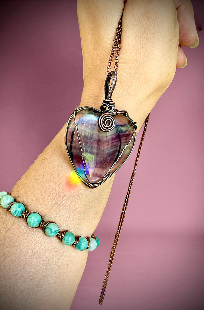 Rainbow Fluorite Heart Shaped Pendant - Connie’s Crystals 